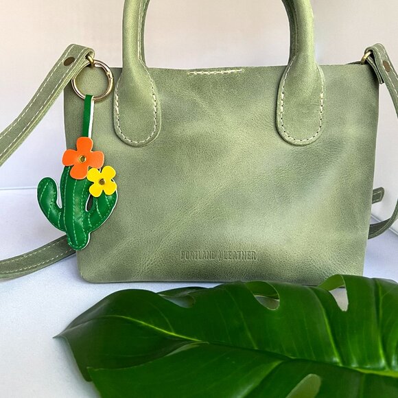 NWOT! Cactus with Flowers Vegan Leather Bag Purse Charm or Key Chain - Picture 1 of 2